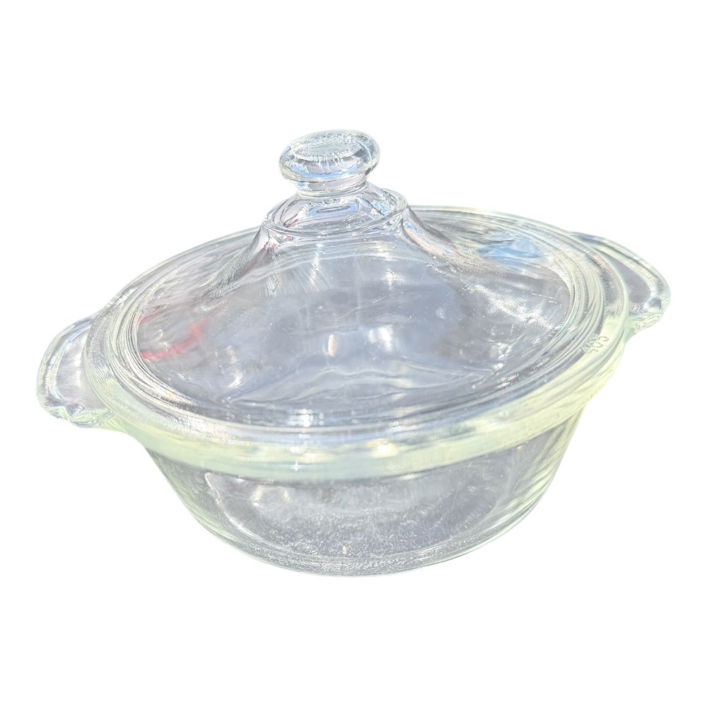 Fire King Casserole Dish 1 PT Clear Glass Round Lidded 405 USA VTG Kitchenware